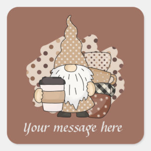 Sticker Carré Petit gnome de café ajouter un message
