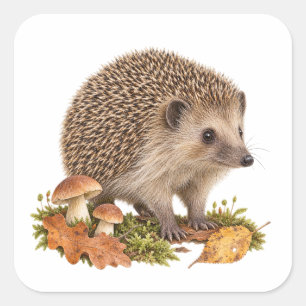 Sticker Carré Petit hérisson pour un journal de nature forestièr