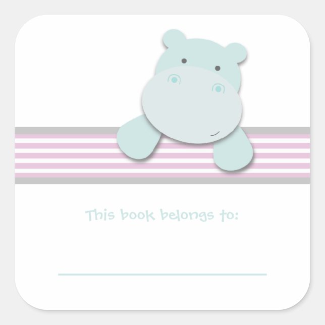 Sticker Carré Petit Hippo {Rose} | Plaques (Devant)