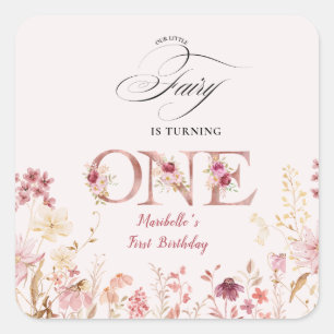 Sticker Carré Petit Jardin Floral de Fée Premier Anniversaire 