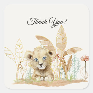 Sticker Carré Petit Lion Zebra Giraffe Safari bébé Merci
