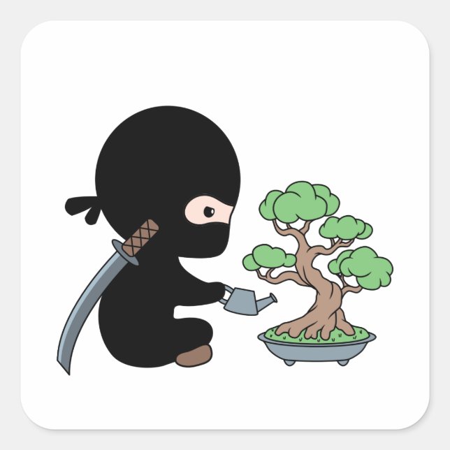 Sticker Carré Petit Ninja arrosage Bonsai Tree (Devant)