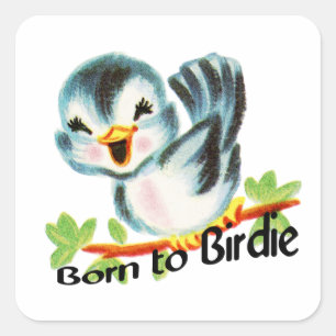 Sticker Carré Petit Oiseau rétro mignon Né à Birdie Golfers Cade