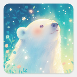Sticker Carré Petit Ours Polaire Regardant Vers le Haut Dans une