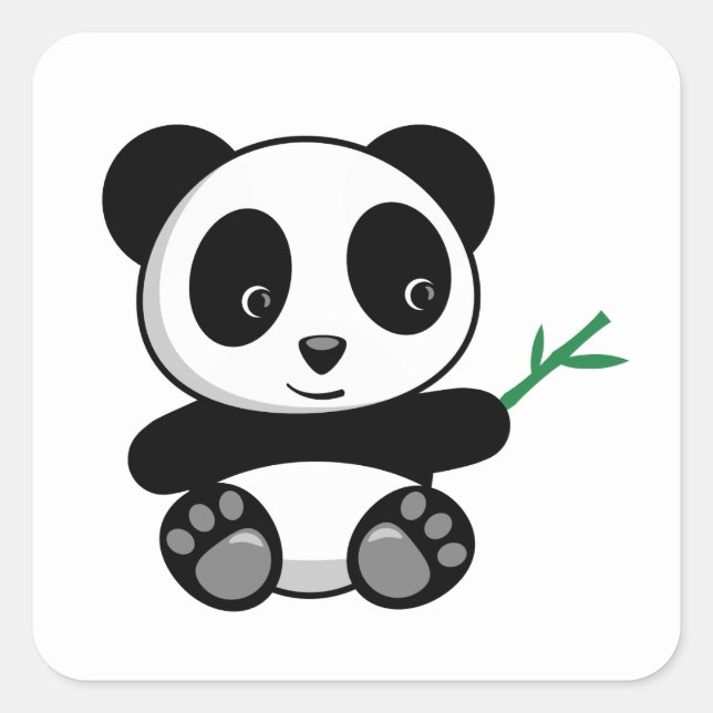 Sticker Carré Petit Panda mignonne avec bâton en bambou (Devant)