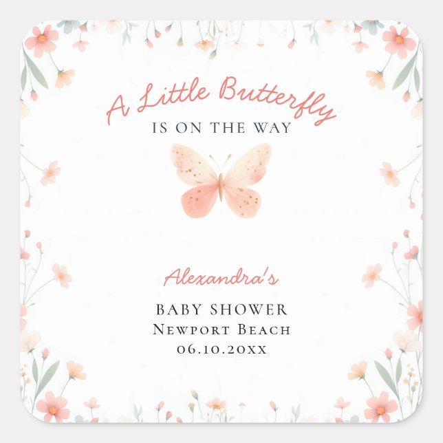 Sticker Carré Petit Papillon corail Turquoise mignon fille Baby  (Devant)