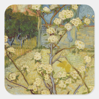 Sticker Carré Petit poirier Van Gogh en fleurs (F405)