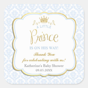 Sticker Carré Petit Prince Blue Damask Gold Crown Baby shower