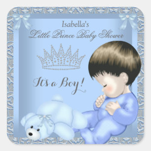 Sticker Carré Petit Prince Cadeau de Naissance Garçon Bleu Damas