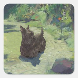 Sticker Carré Petit Scottie dans le jardin