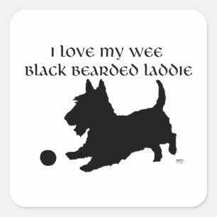 Sticker Carré Petit Terrier Écossais Noir Barbu