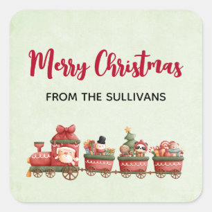 Sticker Carré Petit train de Noël Vintage avec jouets Noël