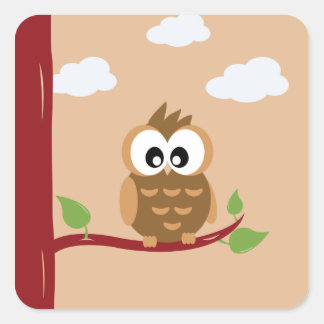 Sticker Carré Petite chouette Brown