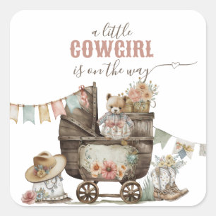 Sticker Carré Petite cowgirl Wild West Boho Baby Girl Douche