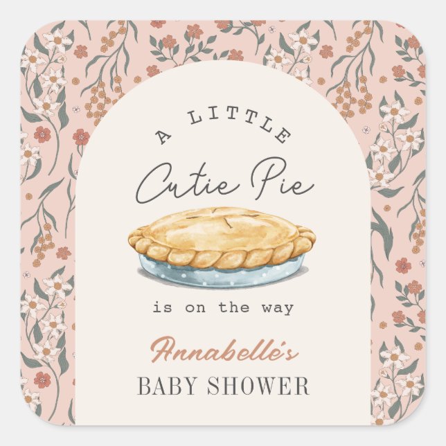 Sticker Carré Petite Cutie Pie Rose Floral Fille Baby shower (Devant)