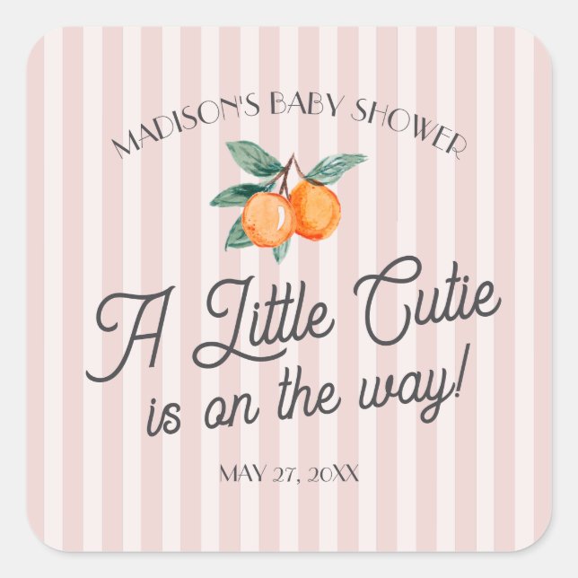 Sticker Carré Petite Cutie Rose Sur Le Chemin Baby shower Envelo (Devant)
