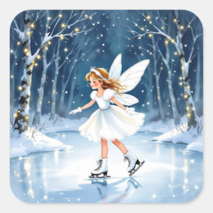 Sticker Carré Petite Fée Patinage de Noël