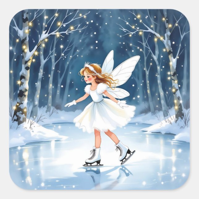 Sticker Carré Petite Fée Patinage de Noël (Devant)