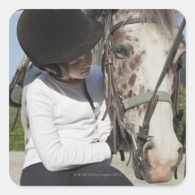 Sticker Carré Petite fille avec son cheval (Devant)