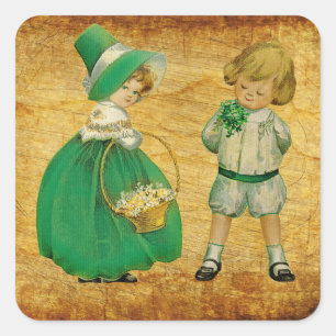 Sticker Carré Petite fille et garçon victorienne vintage St Patr