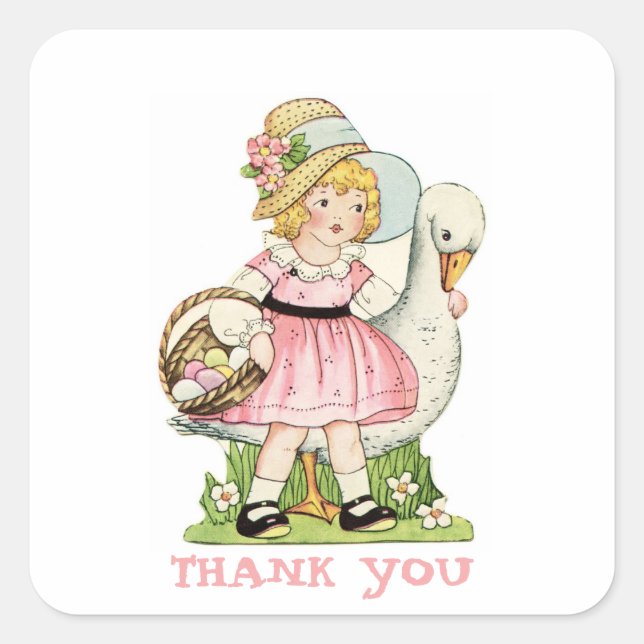 Sticker Carré Petite fille et Merci d'oie (Devant)