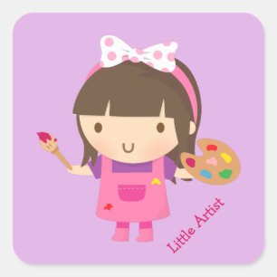 Sticker Carré Petite fille mignonne de peintre d'artiste au