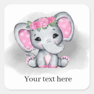 Sticker Carré petite fille mignonne éléphant ajouter du texte n'
