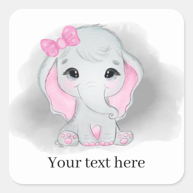 Sticker Carré petite fille mignonne éléphant ajouter du texte n' (Devant)
