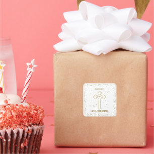 Sticker Carré Petite-fille Première Sainte Communion Gold Look C