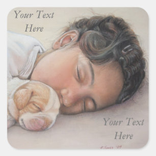 Sticker Carré petite fille très mignonne qui bouffe un petit chi