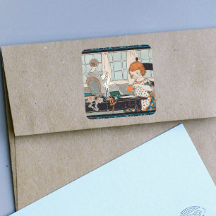 Sticker Carré Petite fille vintage Valentine pour mère