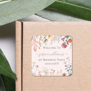 Sticker Carré Petite Fleur Sauvage Fait Son Premier Joyeux 1er A