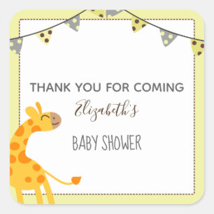Sticker Carré petite girafe jaune neutre baby shower de préféren
