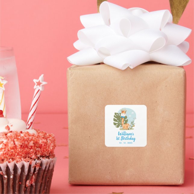 Sticker Carré Petite Giraffe (animal de Safari garçon) Anniversa (Fête)