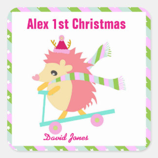 Sticker Carré Petite Hedhog de Noël