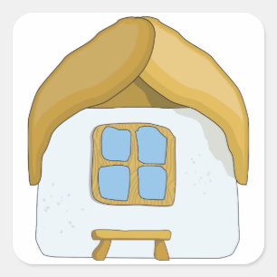 Sticker Carré Petite Maison de Campagne au Toit de Chaume Dessin