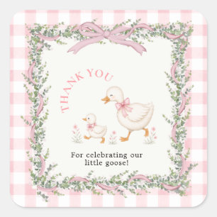 Sticker Carré Petite Oie Rose Gingham Silly Goose Merci