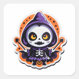 Sticker Carré Petite sorcère halloween