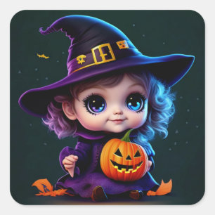 Sticker Carré Petite Sorcière Bébé Mignonne