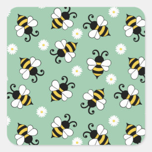 Sticker Carré Petites abeilles mignonnes et fleurs marguerites m