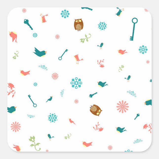 Sticker Carré Petites Chouettes et oiseaux (Devant)
