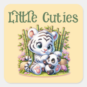 Sticker Carré Petites Cuties Panda & Tigre
