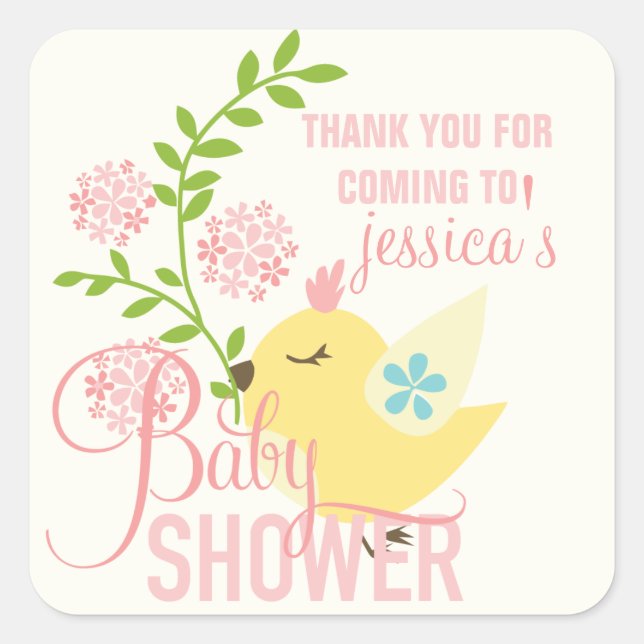 Sticker Carré Petites Fleurs d'oiseaux mignonnes Baby shower de  (Devant)
