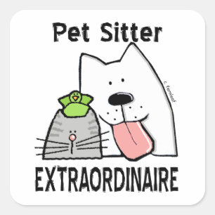 Sticker Carré Petits animaux attendent Sitter Extraordinaire