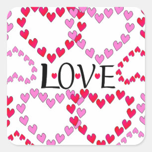 Sticker Carré Petits coeurs rose rouge AMOUR