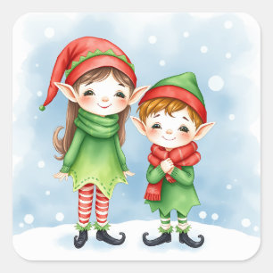 Sticker Carré Petits elfes de Noël fantaisistes