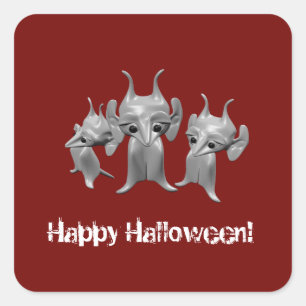 Sticker Carré Petits Martiens, Happy Halloween, personnalisées