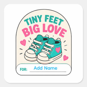 Sticker Carré 👟 Petits Pieds Grand Amour Cadeau Baby Shower Nom
