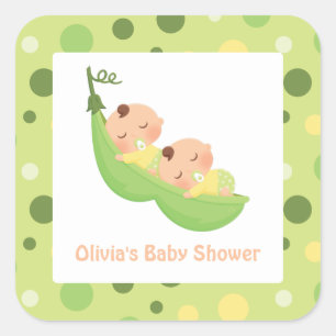 Sticker Carré Petits pois dans un Cosse Mignons Jumeaux Autocoll