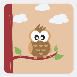 Sticker Carré Peu hibou Brown mignon